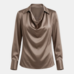 FJØRNA satin long sleeve men's top, stylish and smooth fabric, showcased in a close-up image highlighting the elegant design.