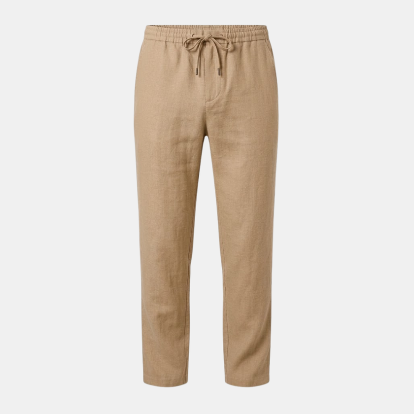 FJØRNA men's cotton linen trousers with drawstring, relaxed fit, casual pants, lightweight and comfortable for everyday wear