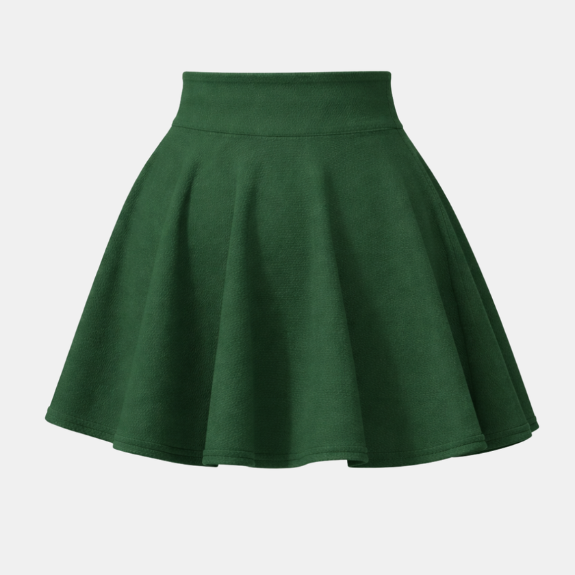FJØRNA women's high-waist mini skirt, stylish pants with a fitted design, shown in black on a white background.