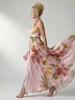 FJØRNA women's floral summer maxi dress with halter neck, sleeveless, relaxed fit, perfect for warm weather occasions.