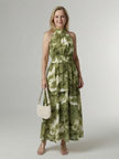 FJØRNA women's summer midi dress with halter neck, sleeveless casual style, lightweight fabric, and relaxed fit.