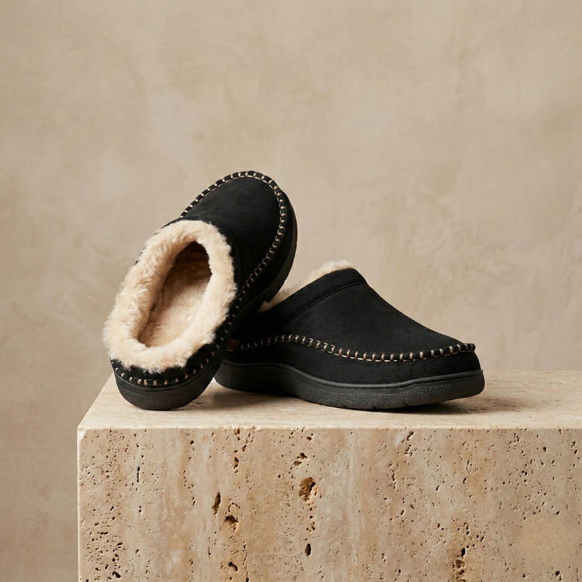 FJØRNA men's slip-on slippers, comfortable casual shoes with soft fabric upper and rubber sole, ideal for indoor wear