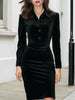 FJØRNA velvet long-sleeve button-front shirt dress for women, shown in deep burgundy with a tailored fit and classic collar.