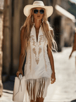 White Denim Tassel Mini Dress | Casual Dress