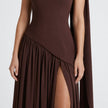 FJØRNA women's elegant strapless maxi dress featuring flowing fabric and a fitted bodice, perfect for formal occasions.