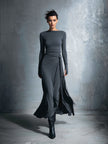Grey Knit Wrap Maxi Dress For Women