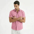 Men's cotton-linen short sleeve shirt by FJØRNA, shown in a relaxed fit with a button-up front and classic collar.