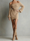 Camel Knit Off-Shoulder Mini Dress | Evening Dress
