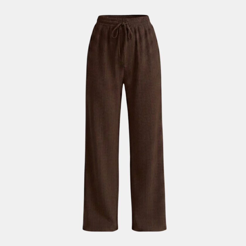 FJØRNA women's wide-leg trousers with elastic waist and pleats, stylish and comfortable pants for women.