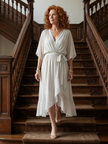FJØRNA women's summer midi dress with a V-neck, flowy fabric, sleeveless design, perfect for warm weather and casual occasions.