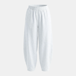 FJØRNA cotton linen wide-leg women's trousers with a relaxed fit, shown in a natural fabric and comfortable style.