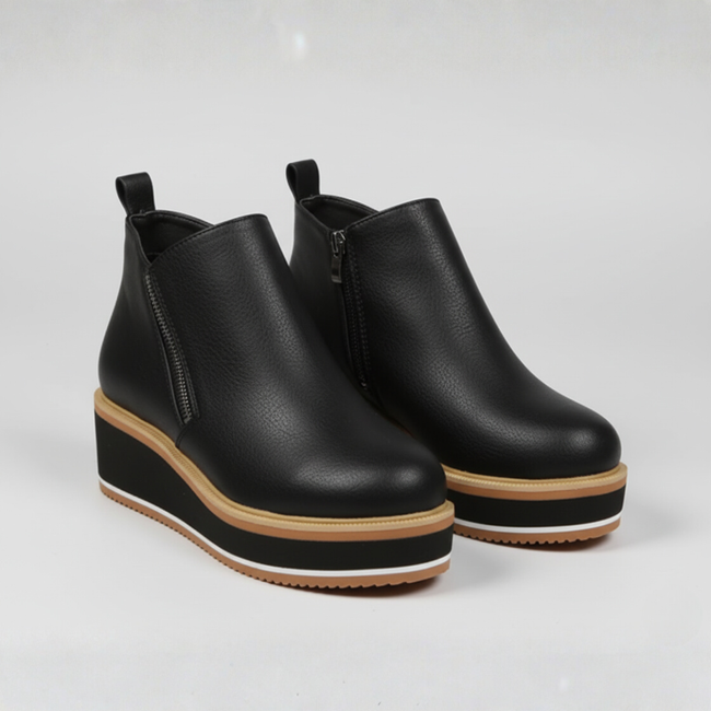 Linnea – Women’s PU Leather Platform Ankle Boots with Side Zip & Snug Fit