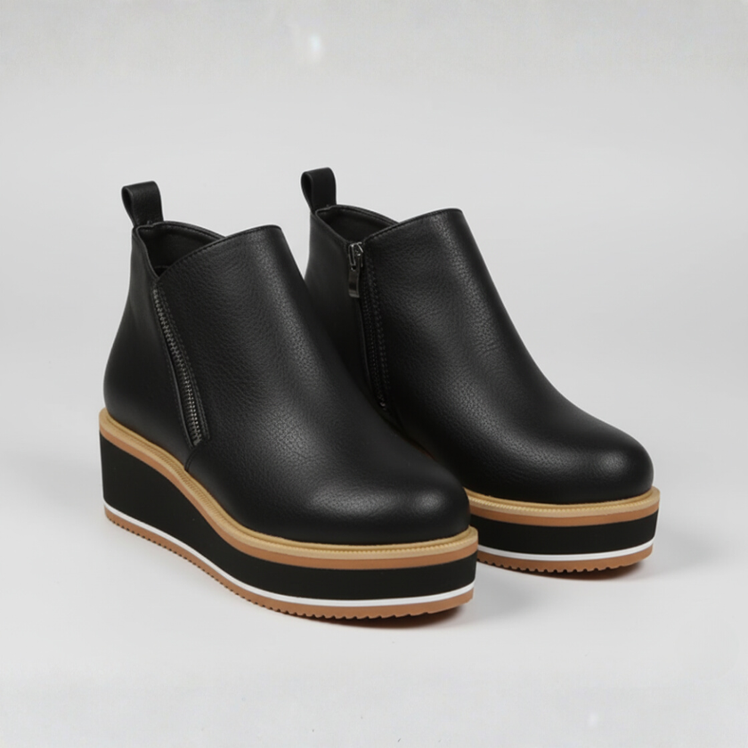 Linnea – Women’s PU Leather Platform Ankle Boots with Side Zip & Snug Fit