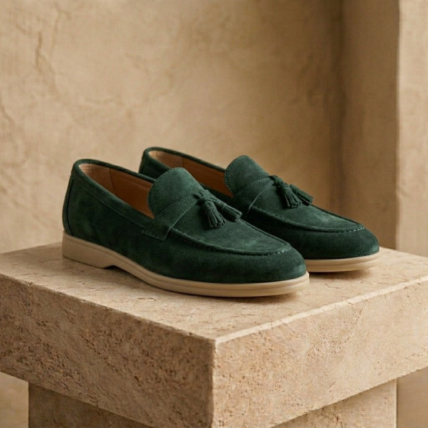 FJØRNA men's suede shoes showing a sleek, stylish design with smooth tan suede material and classic lace-up style.