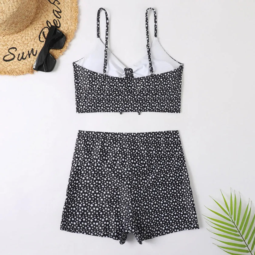 FJØRNA women's printed tankini set with flattering fit, featuring colorful patterns and supportive swimwear design.