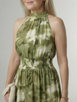 FJØRNA women's summer midi dress with halter neck, sleeveless, flowy fabric, perfect for warm weather.