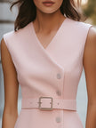 FJØRNA button-front belted asymmetrical blazer dress for women, tailored fit with stylish design, ideal for chic occasions