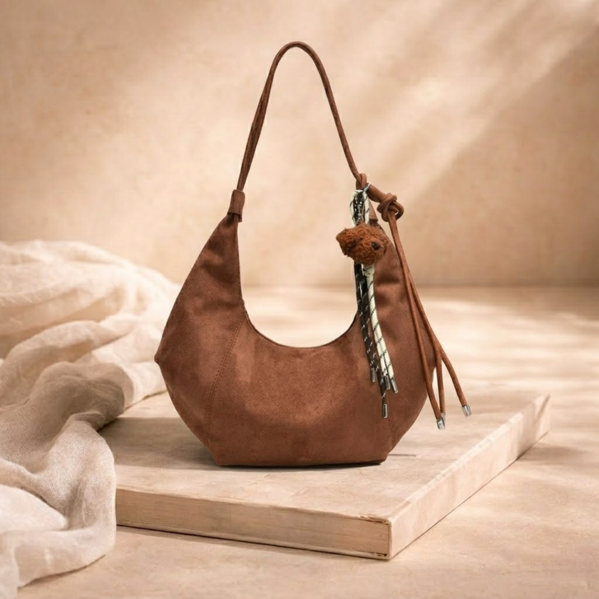 Unisex adjustable shoulder bag by FJØRNA with sleek design, featuring a strap and spacious main compartment for accessories.