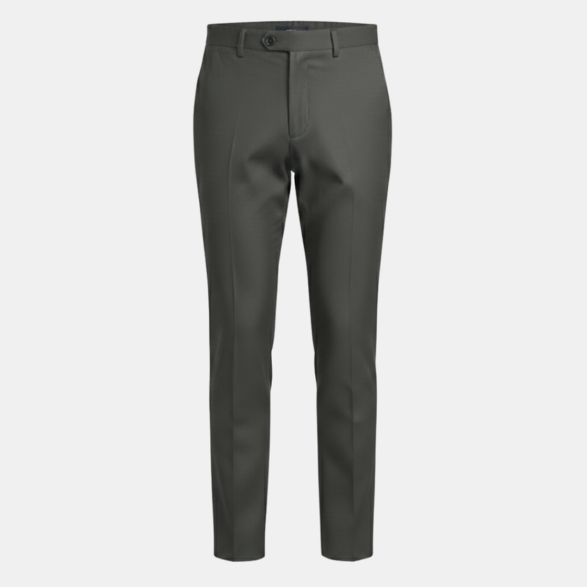 FJØRNA men's relaxed fit straight leg trousers, black pants with clean design and tailored fit, suitable for casual or professional wear.