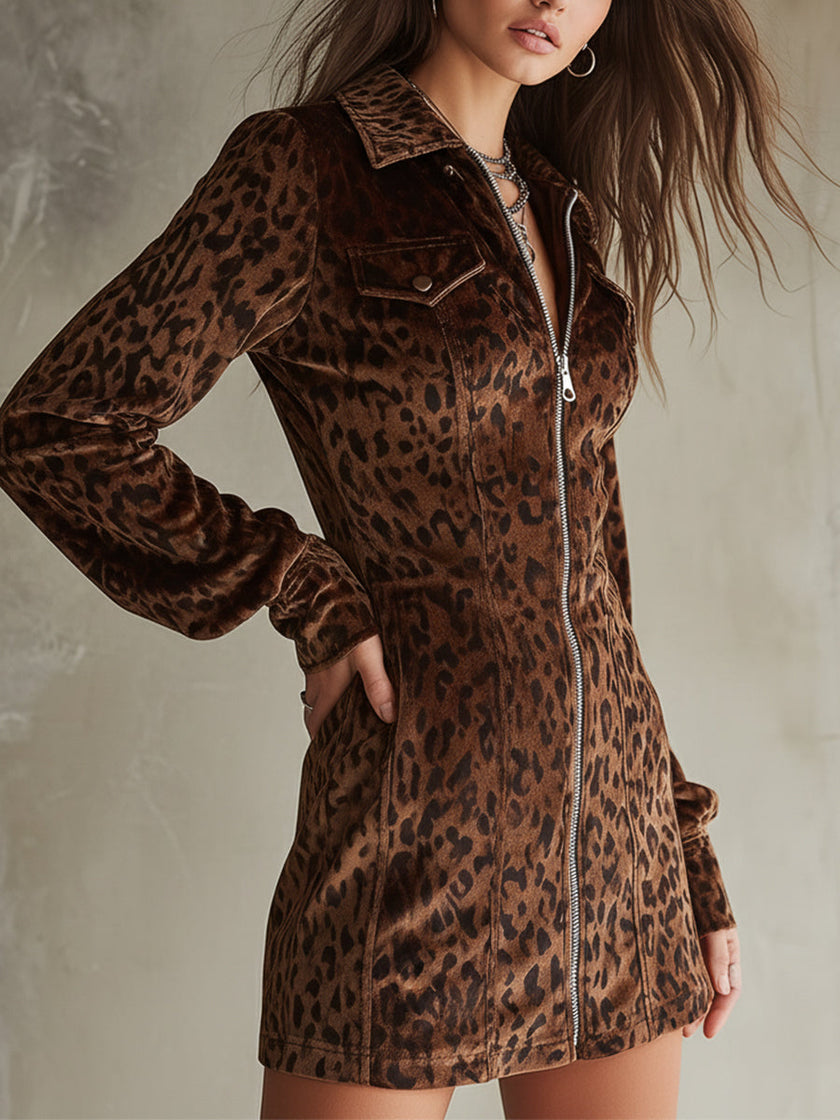 Velvet Leopard Print Mini Dress | Evening Dress