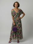 FJØRNA elegant off-shoulder midi dress for women, bodycon style, showcasing a fitted design with a chic neckline.
