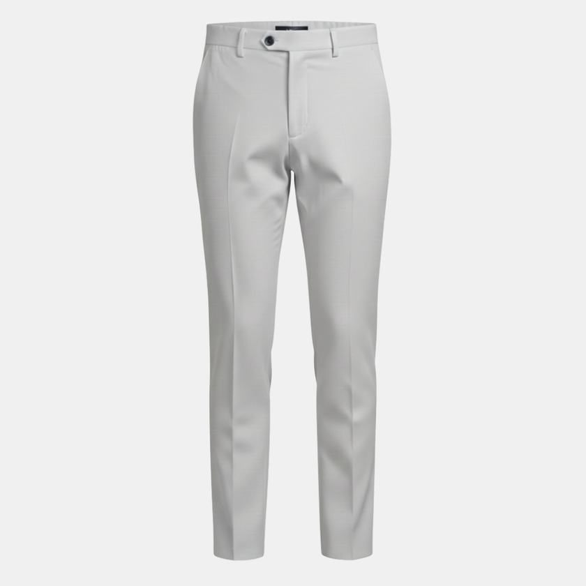 Men's relaxed fit straight leg trousers by FJØRNA, shown in a neutral color with a tailored waistband and classic pant silhouette.
