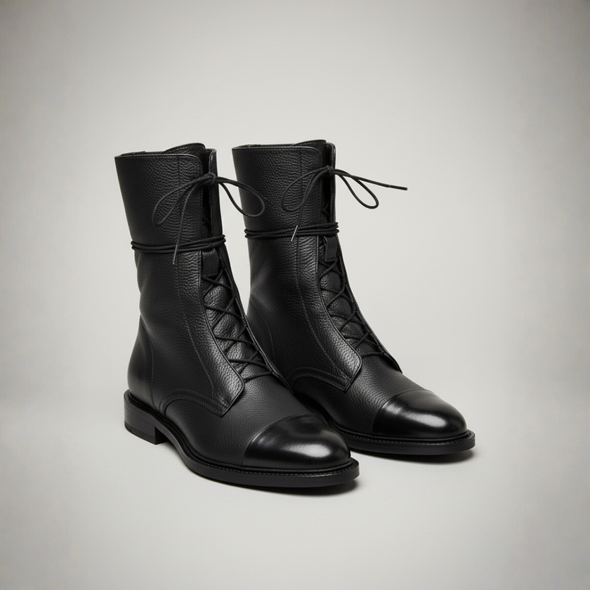 Emilia – Women’s Lace-Up Leather Mid-Calf Boots with Streamlined Fit