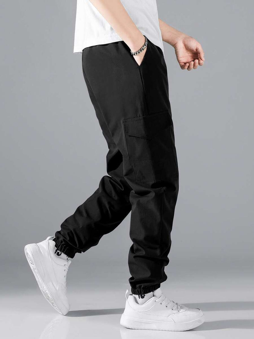 Black Cargo Trousers Drawstring