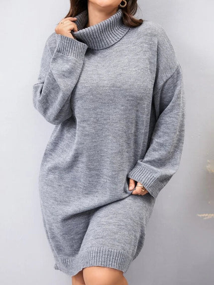 Mulvari Plus Size Casual Plain Sweater Dress