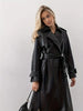 Elegant Black Leather Trench Coat - 2
