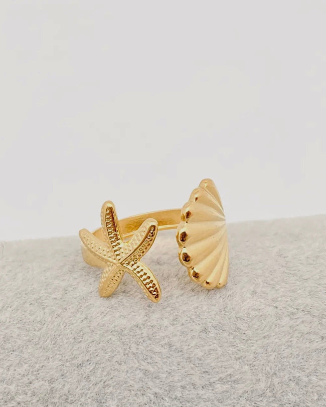 Noah - Starfish & Shell ring - one size