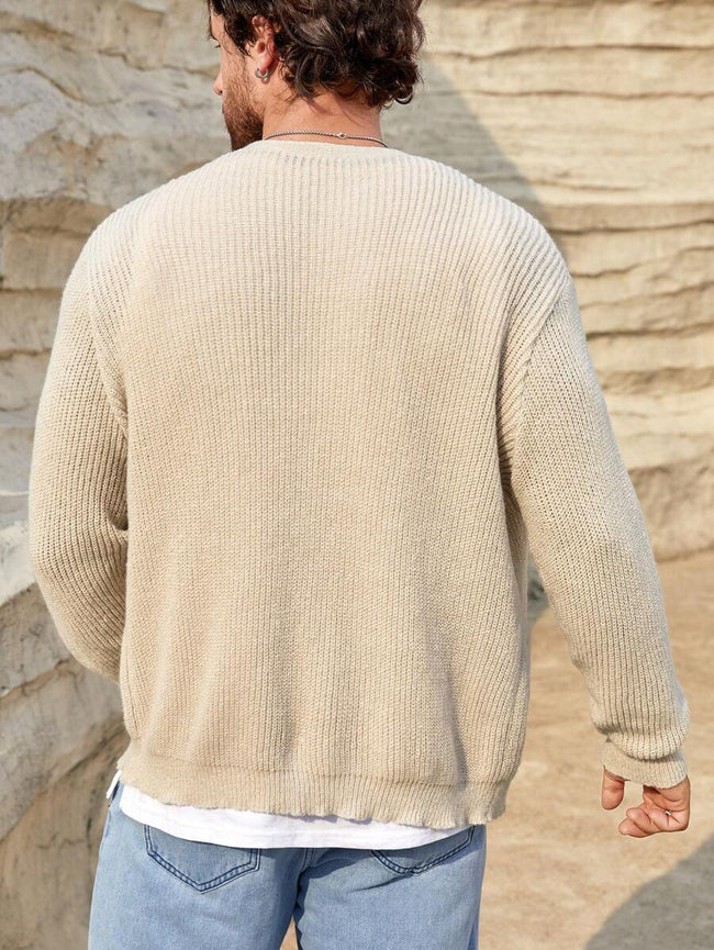 Chunky Long Cardigan Beige Knit - 2