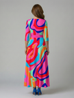 FJØRNA women's floral summer maxi dress with long sleeves, wrap style, flowy design, perfect for warm weather and outdoor wear.