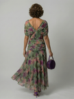 FJØRNA elegant off-shoulder midi dress for women, form-fitting bodycon style in a sophisticated design.
