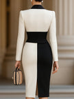 FJØRNA black and white tailored pencil dress for women featuring a timeless contrast design and fitted silhouette.
