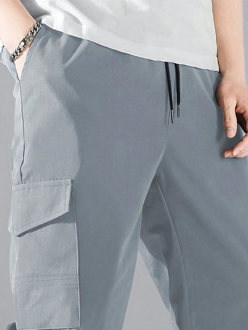 Black Cargo Trousers Drawstring