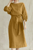 Flowy midi dress for women by FJØRNA, featuring an elegant Bardot neckline and lightweight, breezy fabric.