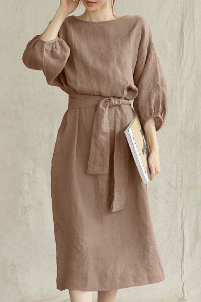 Flowy Bardot midi dress for women by FJØRNA, featuring elegant design and soft fabric, perfect for stylish occasions.