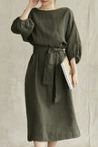 Flowy midi dress for women by FJØRNA featuring a Bardot neckline and elegant, flowing fabric.