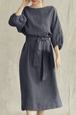Flowy elegant midi dress for women by FJØRNA featuring a Bardot neckline and soft fabric, perfect for stylish occasions.