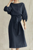 Flowy midi dress for women by FJØRNA featuring elegant Bardot neckline and soft fabric, perfect for stylish occasions.