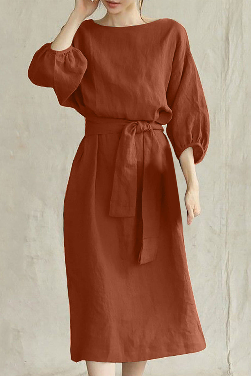 Flowy Bardot midi dress for women by FJØRNA, featuring an elegant, feminine design with a soft, flowing fabric.