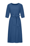 Flowy Bardot midi dress for women by FJØRNA, elegant and stylish, featuring a relaxed fit and feminine design.