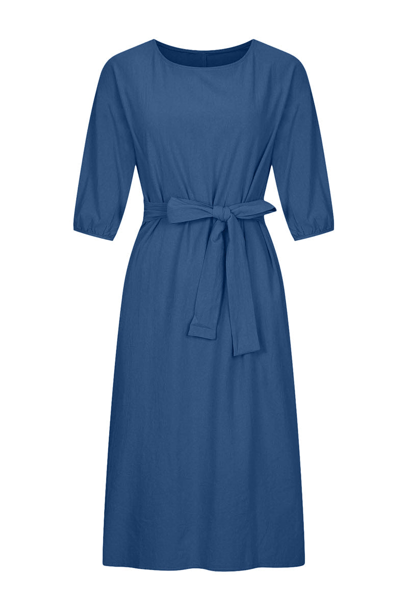 Flowy Bardot midi dress for women by FJØRNA, elegant and stylish, featuring a relaxed fit and feminine design.