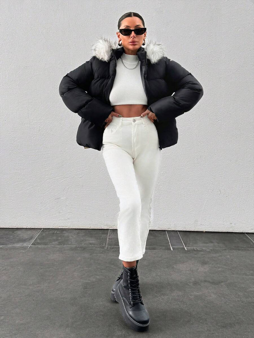 Padded Winter Coat Black - 7