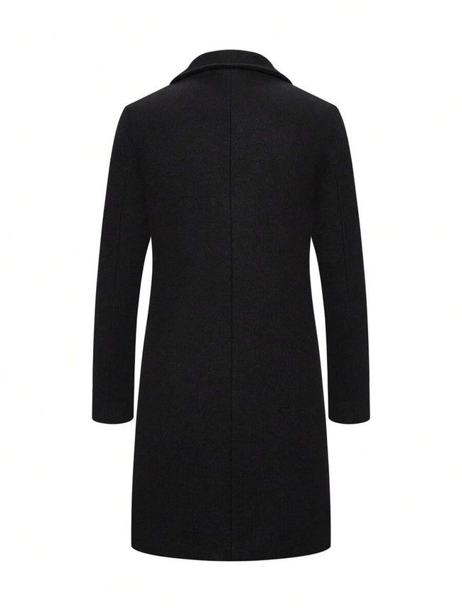 Solid Woolen Overcoat Black - 2