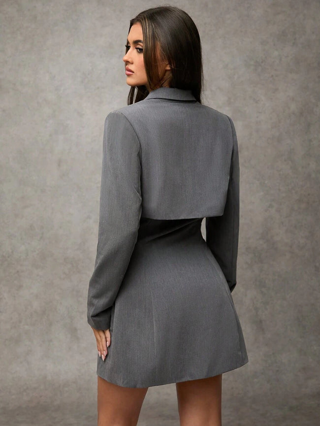 Elegant Wrap Suit Jacket Grey - 2