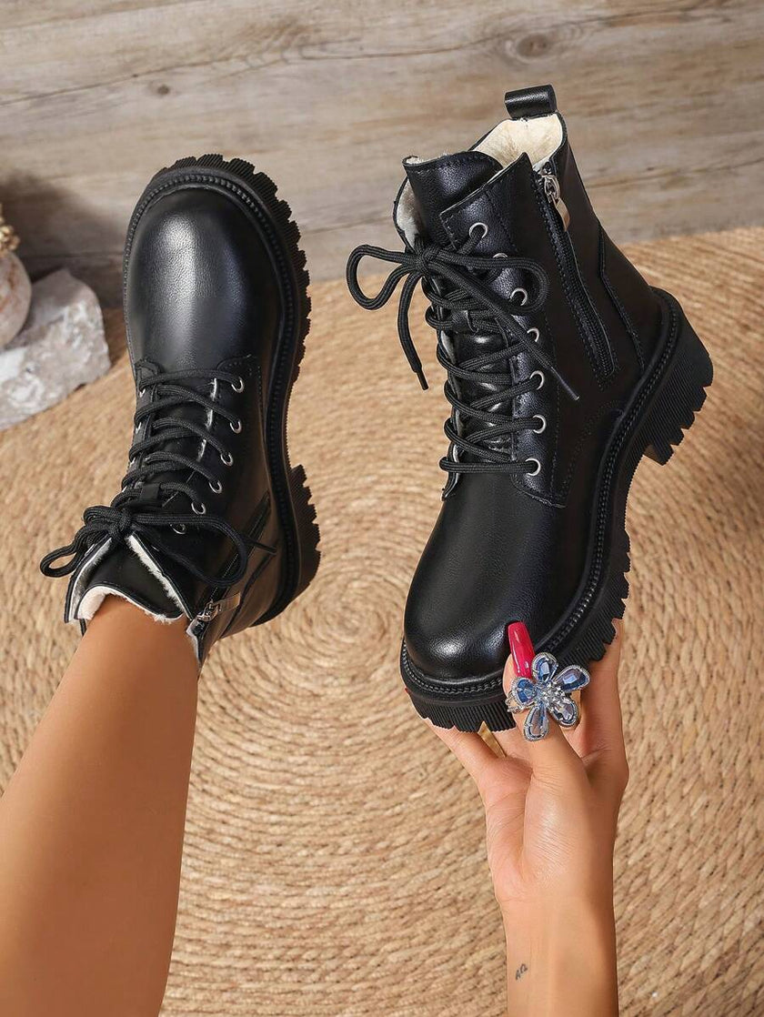 Black Ankle Boots Leather Flat