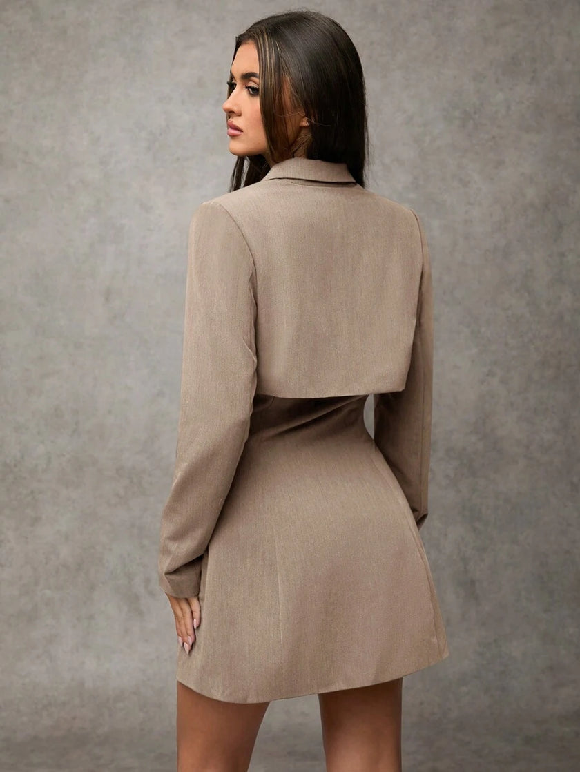 Elegant Wrap Suit Jacket Grey - 14
