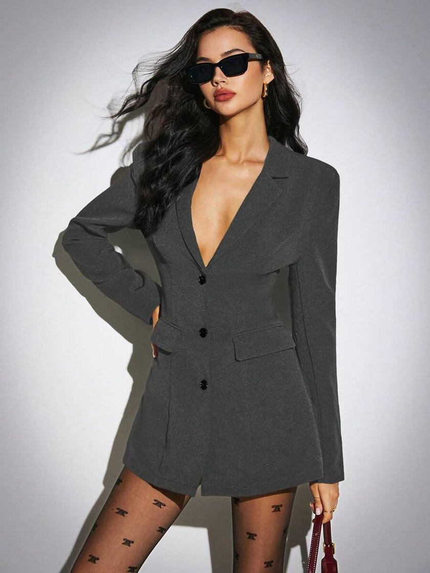 Elegant Blazer Jacket Dark Grey - 3